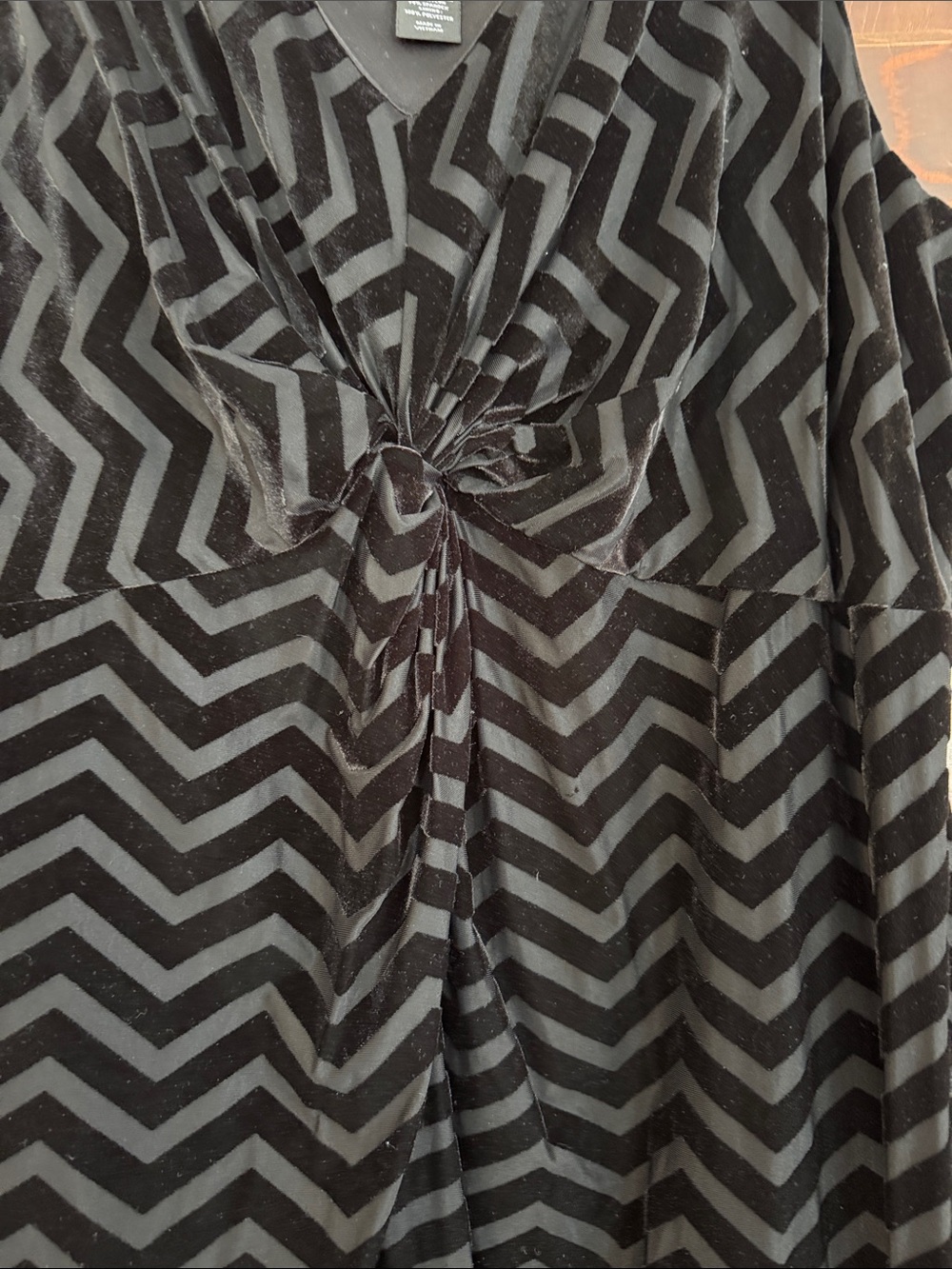 Layne Bryant Black Velvet Chevron Knot-Front Midi Dress - Picture 3 of 4